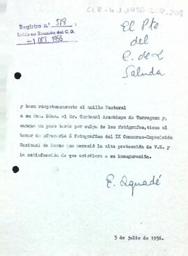 Carta del president del Centre de Lectura al Cardenal Arquebisbe de Tarragona