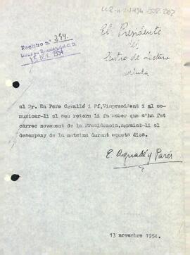 Carta del president a Pere Cavallé Pi