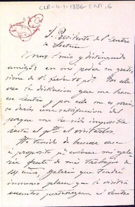 Carta de disculpa de Baldomero Galofre per no haver pogut visitar la ciutat el juny de 1886