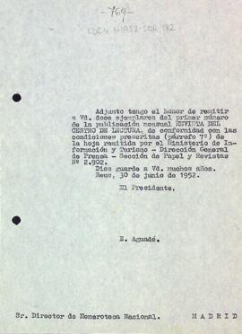 Carta d'Enric Aguadé Parés al Director de l'Hemeroteca Nacional