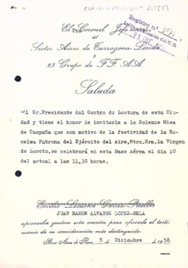Invitació a les festes de la patrona de l'exèrcit de l'aire