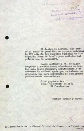 Carta del president a la Cambra Oficial de Comerç de Reus