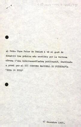 Carta del president al pare prior de Poblet