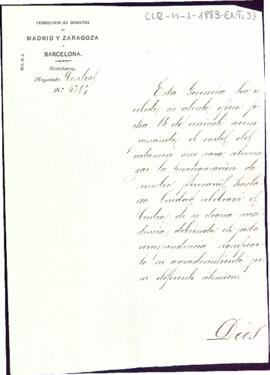 Carta de Franscesc Gumà al president del Centre donant les gràcies per haver rebut el cartell del  Certamen