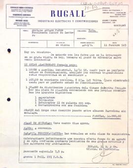 Carta de Rugall industrias eléctricas y construcciones adjuntant el pressupost d'un grup electrogen