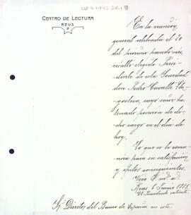 Carta del Centre de Lectura al director del Banco de España