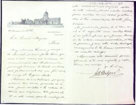 Carta d'autoria desconeguda agraint la invitació a la vetllada cronològica d'Eugeni Mata tot i no poder-hi assistir i adjuntant un escrit per a la corona fúnebre
