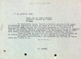 Carta d'Enric Aguadé Parés a Juan Aparicio