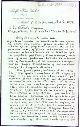 Carta i text d'homenatge a Eugeni Mata d'Adolfo Pons y Umbert