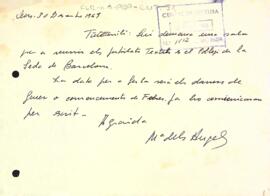 Carta de la M. dels Àngels al seu tiet Emili Argilaga i Ripoll