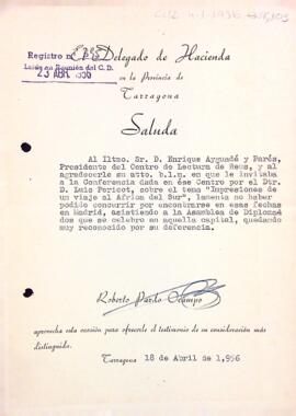 Carta del delegat d'Hisenda de la província de Tarragona