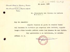 Carta de la Fira provincial de ramaderia i maquinària agrícola de Tortosa al president del Centre de Lectura
