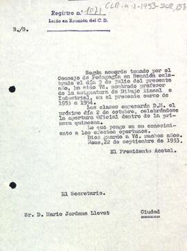 Carta del president accidental a Mario Jordana Llevat