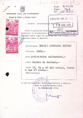 Autorització per les activitats culturals programades