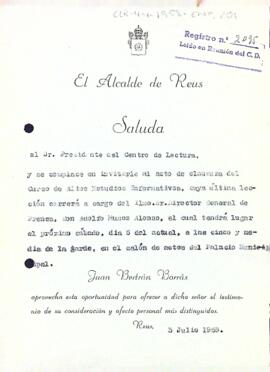 Invitació a la clausura del curs d'Altos Estudios Informativos