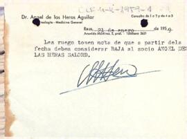 Carta d'Angel de las Heras Aguilar sol·licitant la baixa d'Ángel de las Heras Salord