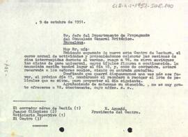 Carta del president al cap del departament de propaganda del consolat britànic a Barcelona per sol·licitar que se'ls hi enviï el lot de pel·lícules anotades