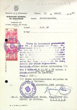 Carta de la comissaria del cos general de policia al president del Centre de Lectura