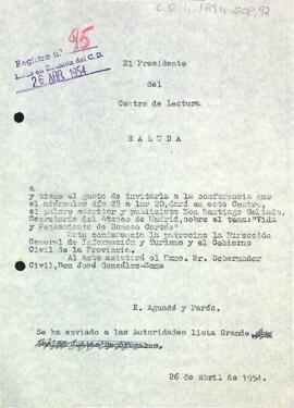 Invitació del president a diferents autoritats a la conferència del secretari de l'Ateneo de Madrid