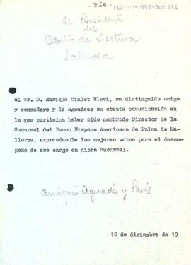Carta d'Enric Aguadé Parés a Enric Mialet Blavi