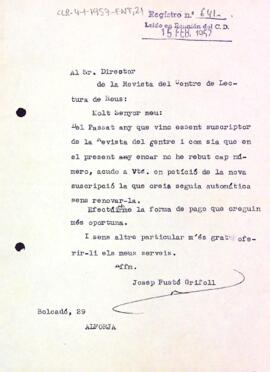 Carta de Josep Fusté Grifoll