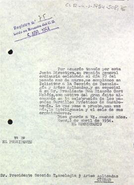 Carta del president a la Secció de Tecnologia i Arts aplicades