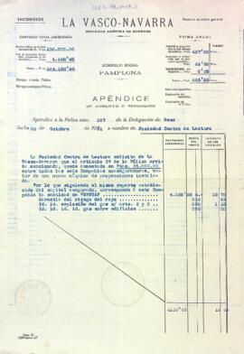 Suplement a la Pòlissa d'assegurança amb La Vasco-Navarra, Sociedad Anónima de Seguros