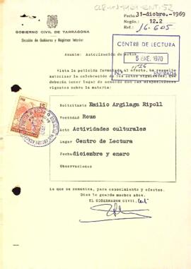 Carta del governador civil al president del Centre de Lectura
