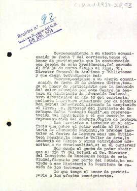 Carta del president al cap de la Secció d'Edificis i Obres del Ministeri d'Educació Nacional
