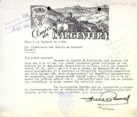 Invitació dels Amics de l'Argentera al president del Centre de Lectura