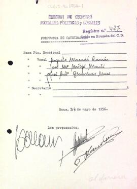 Proposta de candidatura a les eleccions de 1956