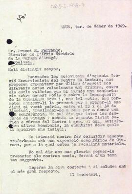 Carta de la Secció Excursionista a Ernest M. Ferrando