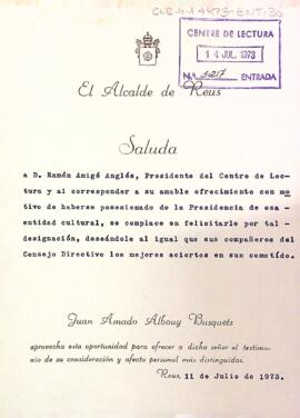 Felicitació de l'alcalde al president del Centre de Lectura
