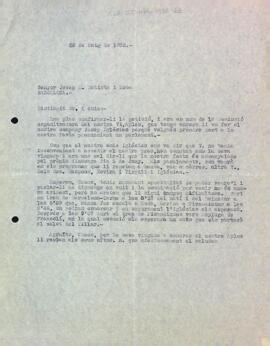 Carta de la Secció Excursionista a Josep M. Batista i Roca