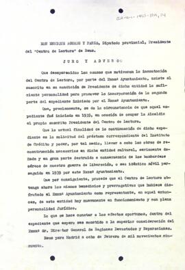 Petició d'una subvenció per arreglar els desperfectes del Centre de Lectura