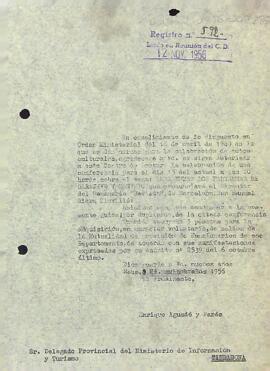 Carta del president del Centre de Lectura al delegat provincial del ministeri d'informació i turisme