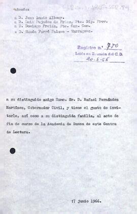 Invitació del president a l'acte de cloenda de l'Acadèmia de Dansa del Centre de Lectura