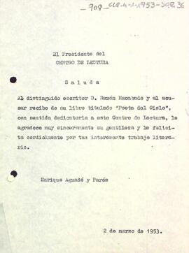 Carta d'agraïment del president a Ramon Rucabado