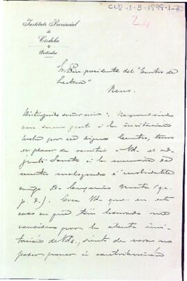 Carta de Francisco G. des de l'Instituto Provincial de Córdoba disculpant-se per la modesta col·laboració en l'escrit per la corona fúnebre d'Eugeni Mata