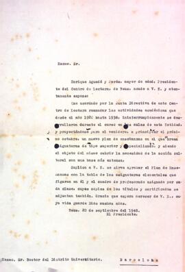Carta d'Enric Aguadé Parés al rector del Districte Universitari