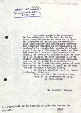 Carta d'Enric Aguadé al presidnt de la Secció d'Art del Centre de Lectura