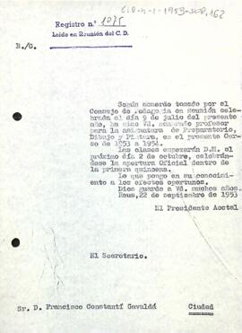 Carta del president accidental a Francesc Constantí Gavaldà