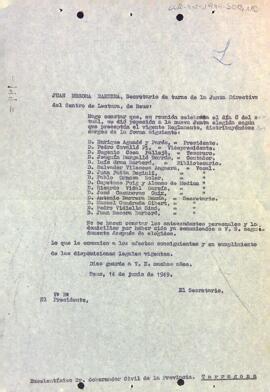 Comunicació del secretari de la junta directiva informant el governador civil dels nous membres de la junta
