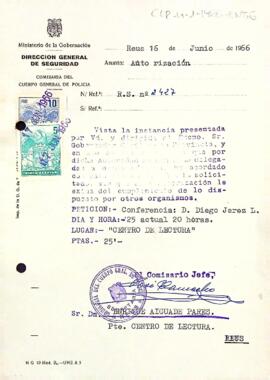 Carta de la comissaria del cos general de policia al president del Centre de Lectura