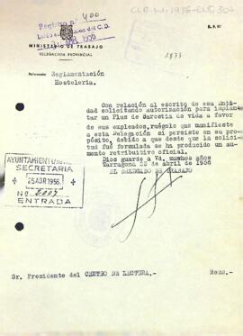 Carta del ministeri de treball al president del Centre de Lectura