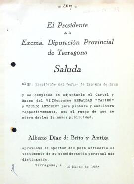 La Diputació de Tarragona envia el cartell i les bases del VI Concurso Tapiró y Julio Antonio