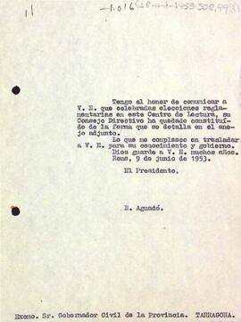 Carta del president al governador civil de la província de Tarragona