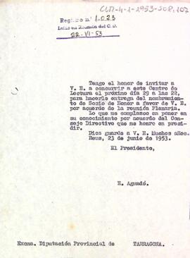 Carta del president al diputat provincial de la província de Tarragona