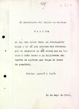 Carta d'agraïment a Jaume Fort