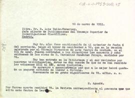 Carta del president al cap adjunt de publicacions del Consell Superior d'Investigacions Científiques